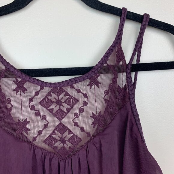 Free People Lace & Mesh Flowy and Layered Burgundy Tank Top Size Small - Picture 2 of 6